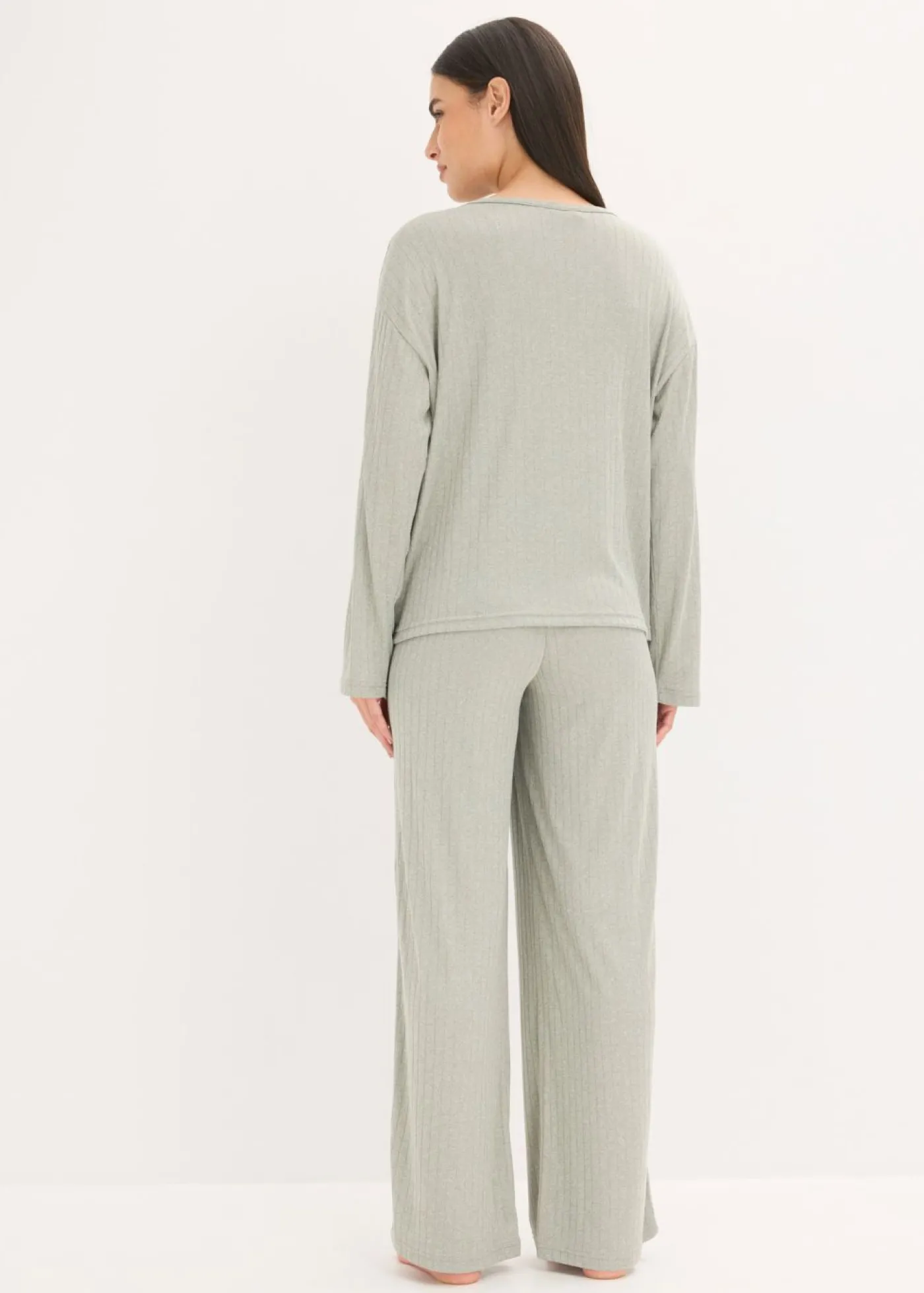 bonprix bonprix Pijama de suave punto pointelle Gris claro jaspeado