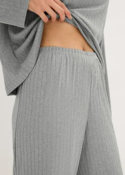 bonprix bonprix Pijama de suave punto pointelle Gris claro jaspeado