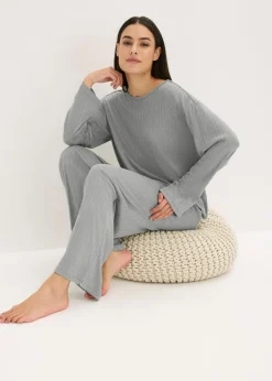 bonprix bonprix Pijama de suave punto pointelle Gris claro jaspeado