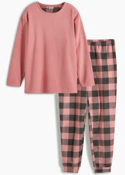 bonprix bonprix Pijama de tejido polar Rosa ahumado-pizarra de cuadros Discount