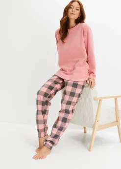bonprix bonprix Pijama de tejido polar Rosa ahumado-pizarra de cuadros Discount