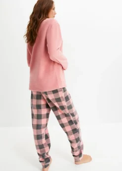 bonprix bonprix Pijama de tejido polar Rosa ahumado-pizarra de cuadros Discount
