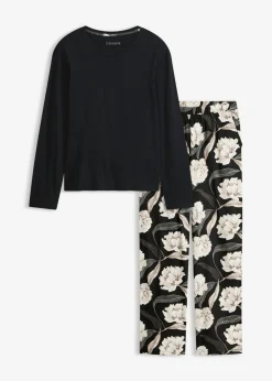 bonprix bonprix Pijama de viscosa con perneras anchas Negro con flores Discount