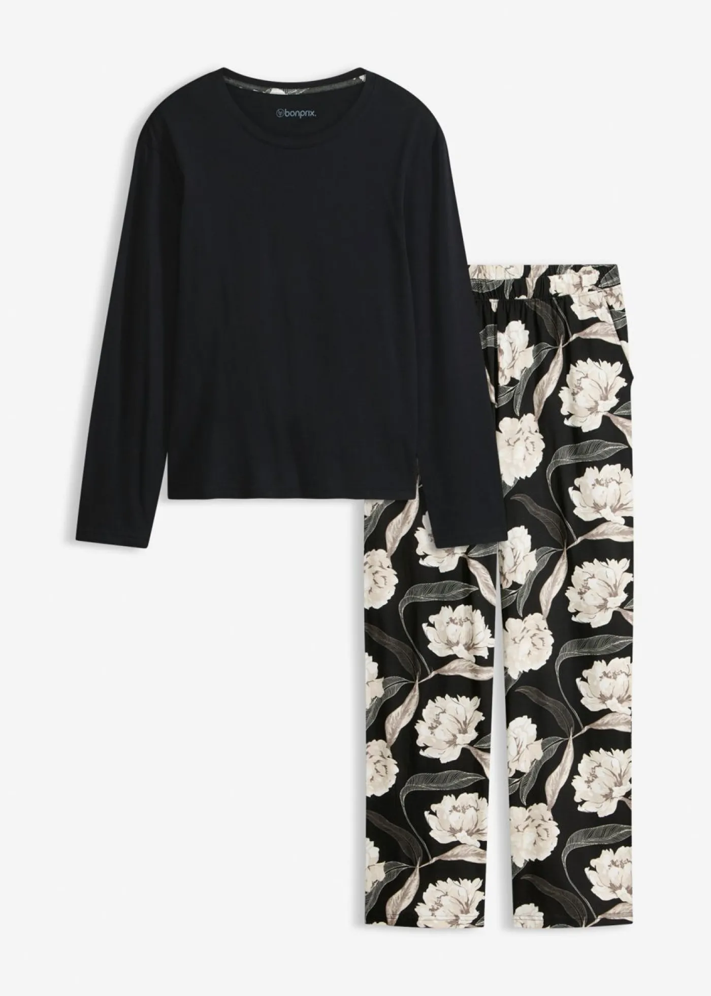 bonprix bonprix Pijama de viscosa con perneras anchas Negro con flores Discount