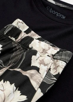 bonprix bonprix Pijama de viscosa con perneras anchas Negro con flores Discount