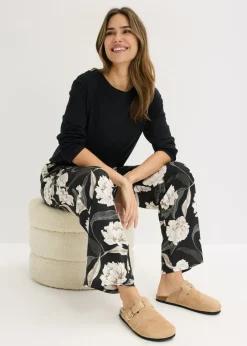 bonprix bonprix Pijama de viscosa con perneras anchas Negro con flores Discount