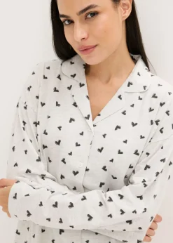 bonprix bonprix Pijama holgado con botones natural jaspeado-negro Sale