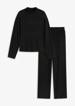 bonprix bonprix Pijama holgado de punto suave de canalé Negro Hot