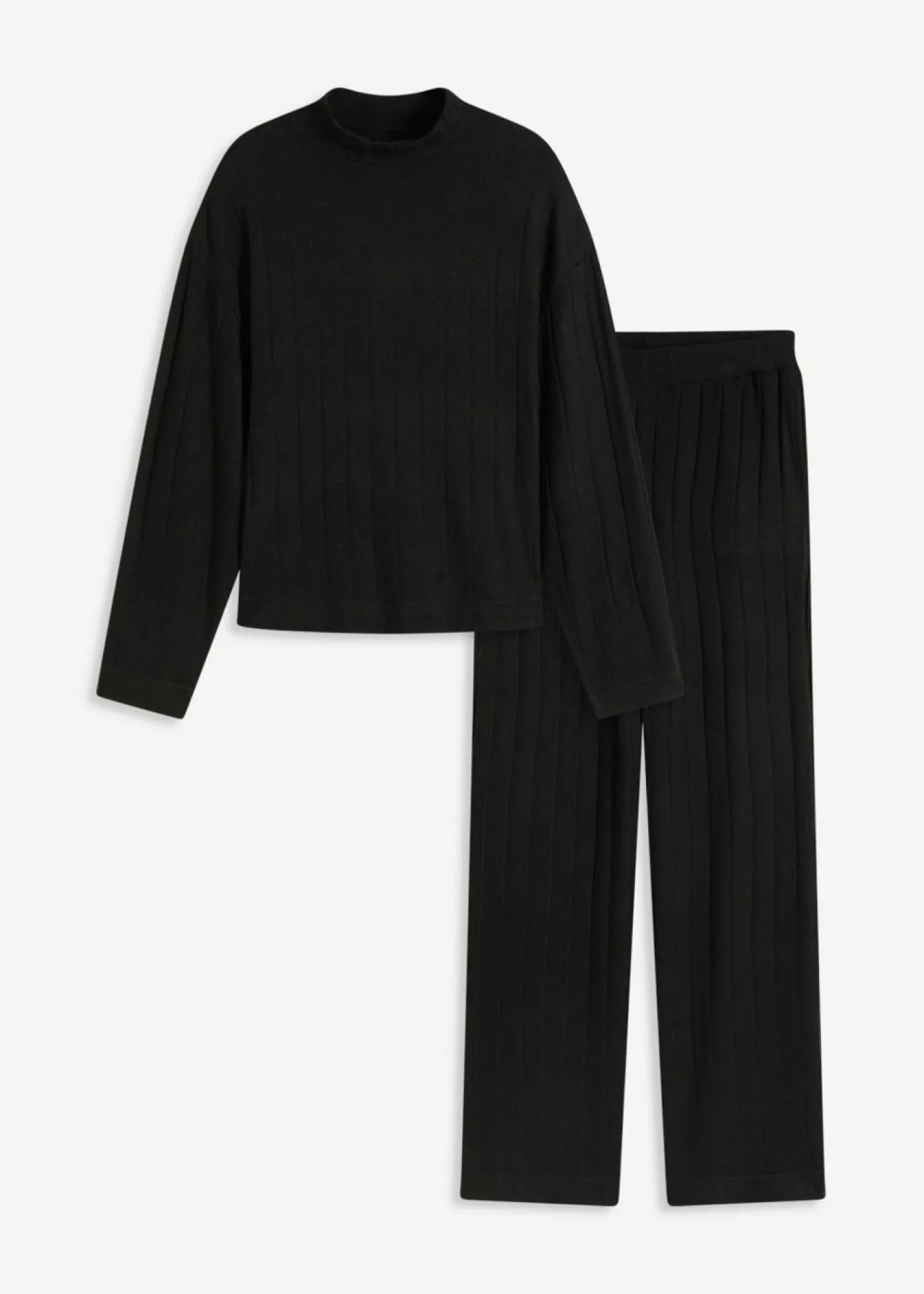 bonprix bonprix Pijama holgado de punto suave de canalé Negro Hot