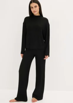 bonprix bonprix Pijama holgado de punto suave de canalé Negro Hot