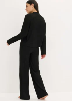 bonprix bonprix Pijama holgado de punto suave de canalé Negro Hot