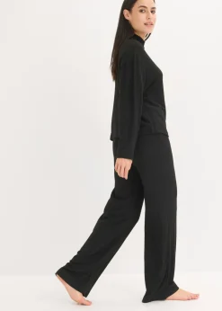 bonprix bonprix Pijama holgado de punto suave de canalé Negro Hot
