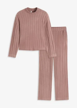 bonprix bonprix Pijama holgado de punto suave de canalé Marrón mate Sale