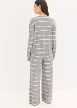 bonprix bonprix Pijama holgado de tejido suave gris jaspeado-natural jaspeado con rayas Discount