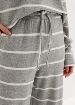 bonprix bonprix Pijama holgado de tejido suave gris jaspeado-natural jaspeado con rayas Discount
