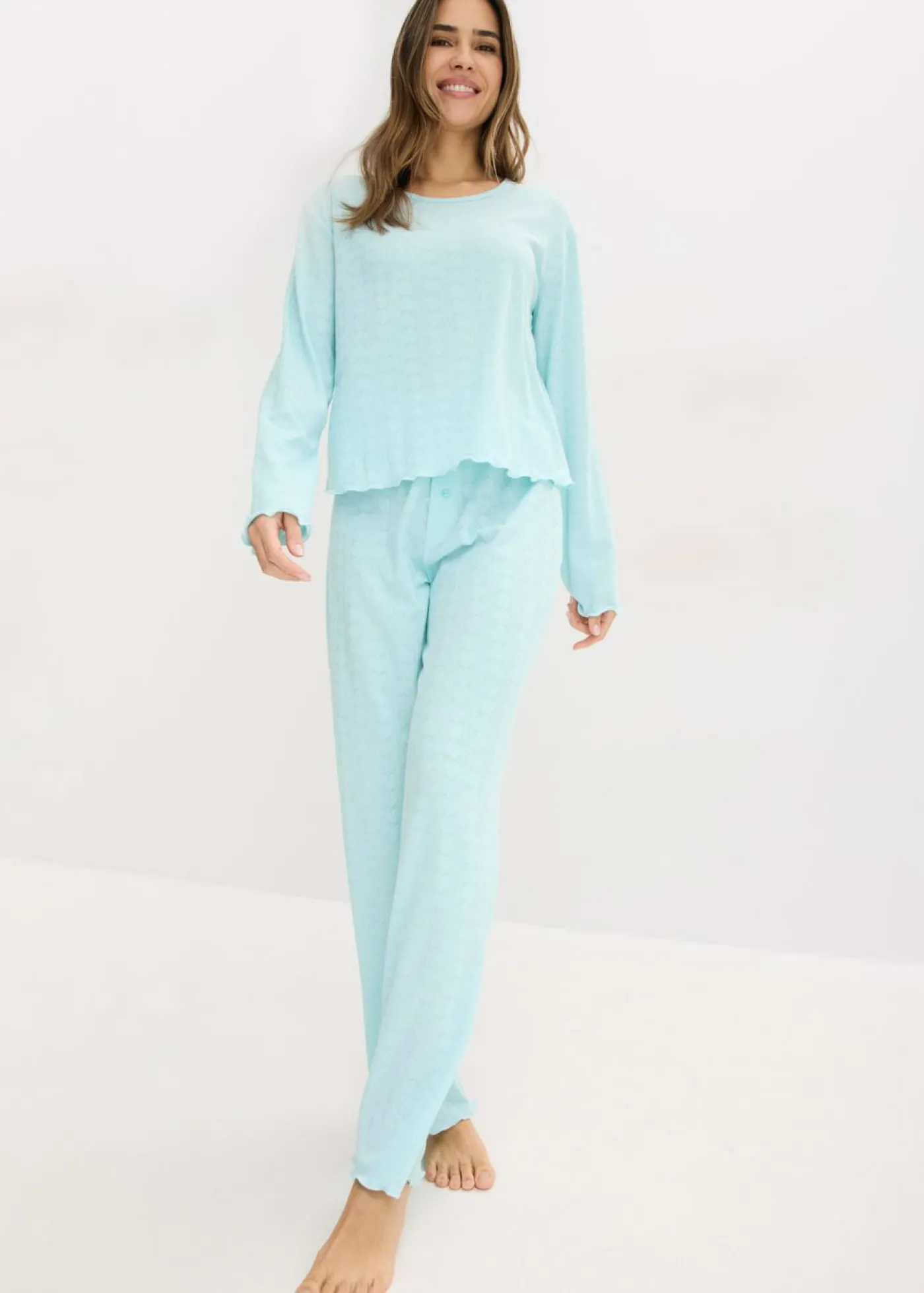 bonprix bonprix Pijama ligero con estampado de corazones Turquesa pastel Outlet