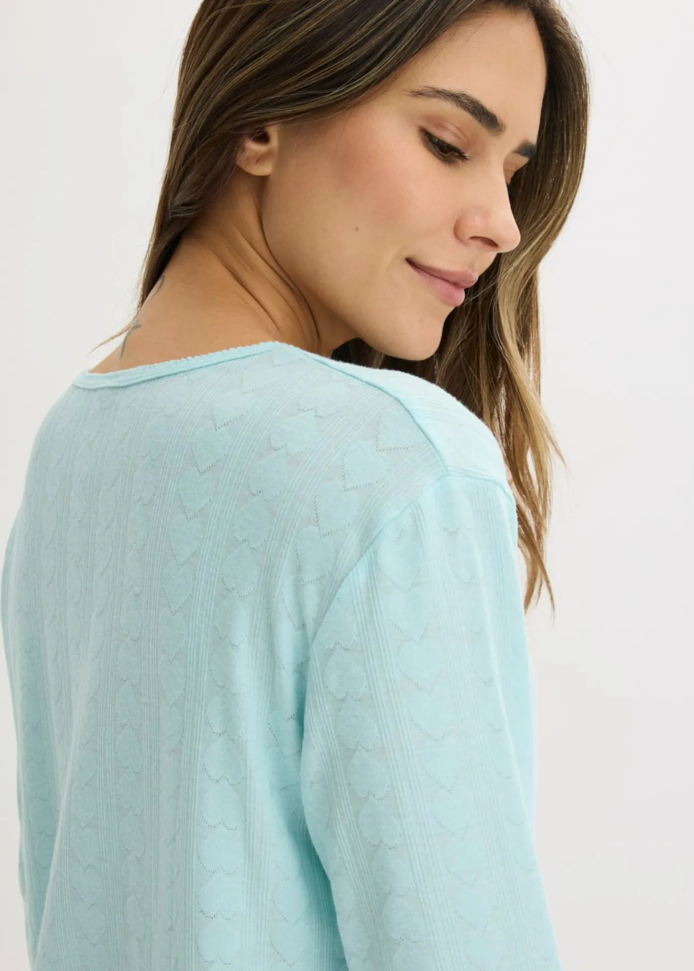 bonprix bonprix Pijama ligero con estampado de corazones Turquesa pastel Outlet