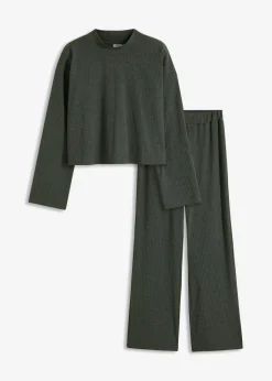 bonprix bonprix Pijama oversize de suave canalé verde oscuro moteado