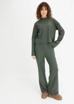bonprix bonprix Pijama oversize de suave canalé verde oscuro moteado