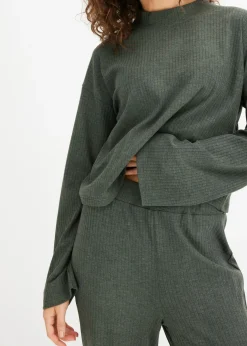 bonprix bonprix Pijama oversize de suave canalé verde oscuro moteado