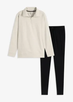 bonprix bonprix Pijama tipo sudadera con leggings natural jaspeado-negro Online