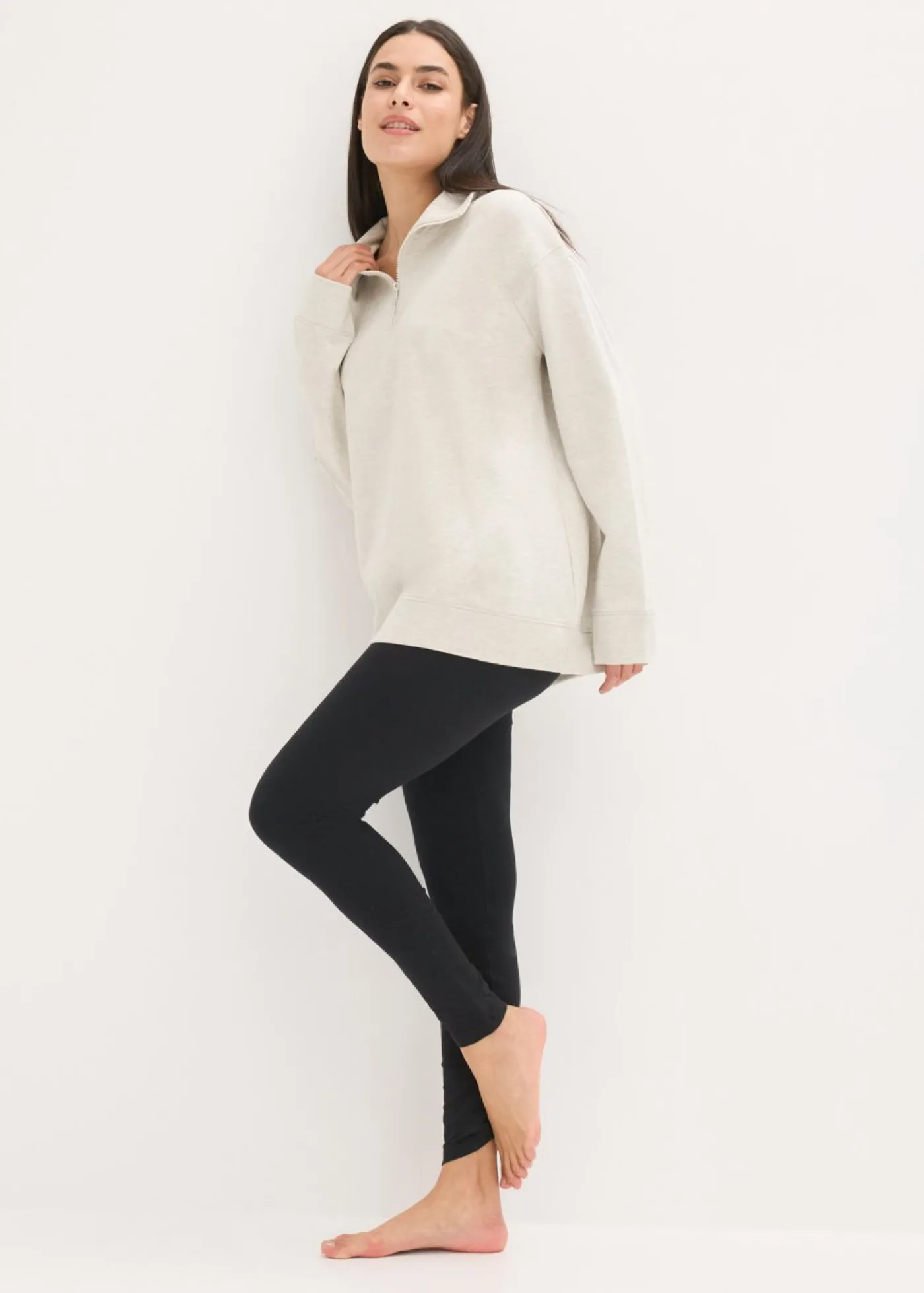 bonprix bonprix Pijama tipo sudadera con leggings natural jaspeado-negro Online