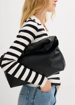 bonprix bonprix Polo de canalé con manga larga blanco lana-negro con rayas Sale