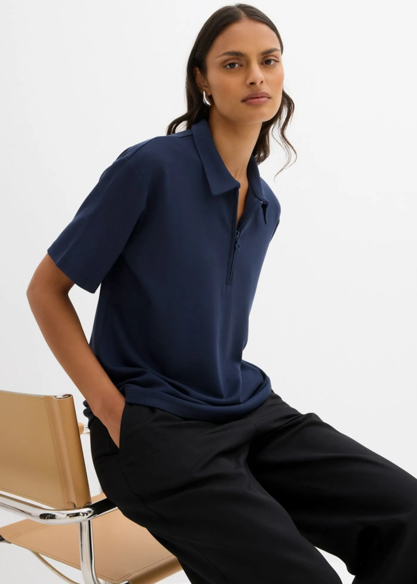 bonprix bonprix Polo de mezcla de viscosa Azul marino Best