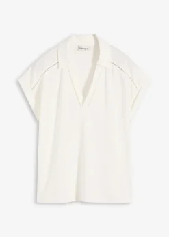 bonprix bonprix Polo de piqué de viscosa con inserto de encaje Blanco lana Online