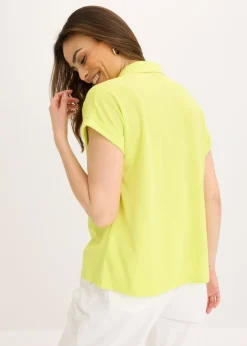 bonprix bonprix Polo de piqué de viscosa con inserto de encaje Amarillo cítrico Best