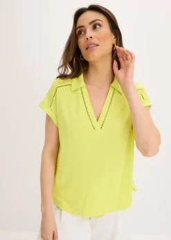 bonprix bonprix Polo de piqué de viscosa con inserto de encaje Amarillo cítrico Best