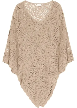 bonprix bonprix Poncho con aspecto de ganchillo Beige almendra Clearance