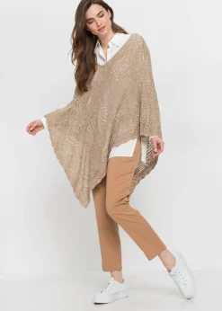 bonprix bonprix Poncho con aspecto de ganchillo Beige almendra Clearance