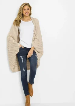 bonprix bonprix Poncho de punto fino Beige guijarro Clearance