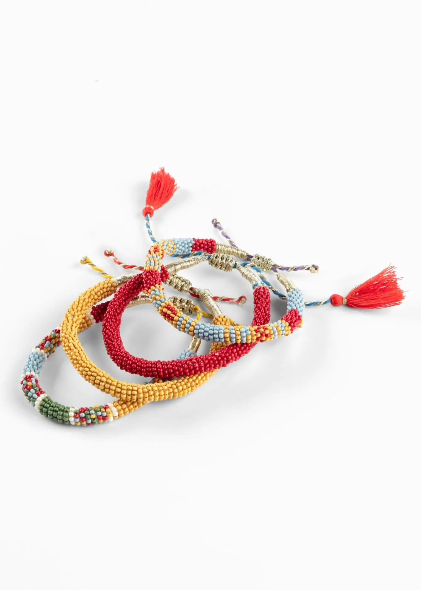 bonprix bonprix Pulsera (4 unidades) Rojo tomate-azul suave-verde pino-curry Clearance