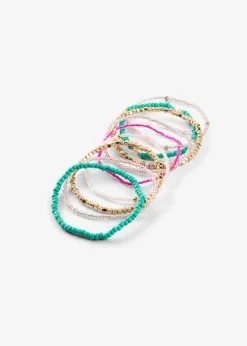 bonprix bonprix Pulseras (10 unidades) Verde pacífico/fucsia/rosa cristal/dorado