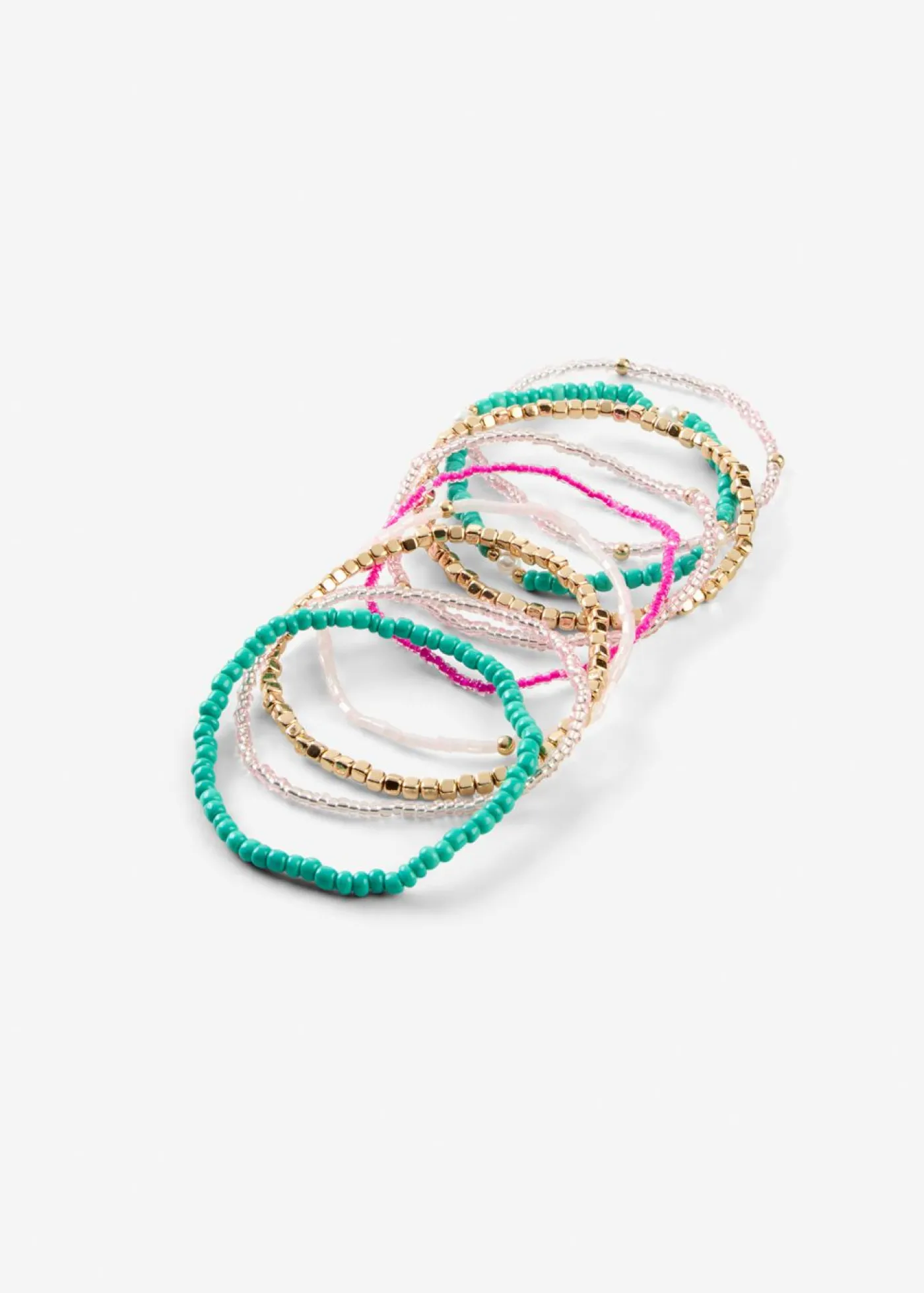 bonprix bonprix Pulseras (10 unidades) Verde pacífico/fucsia/rosa cristal/dorado