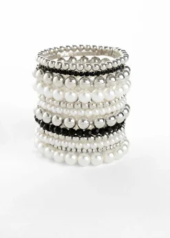 bonprix bonprix Set de 12 brazaletes con cuentas Negro-plata New