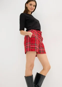 bonprix bonprix Shorts de bouclé Rojo-negro de cuadros Best