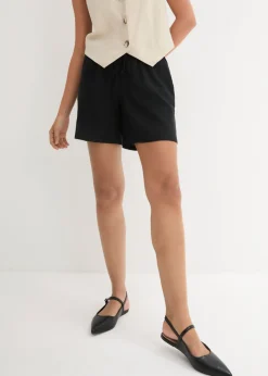 bonprix bonprix Shorts paperbag con lino Negro New