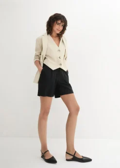 bonprix bonprix Shorts paperbag con lino Negro New