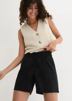 bonprix bonprix Shorts paperbag con lino Negro New