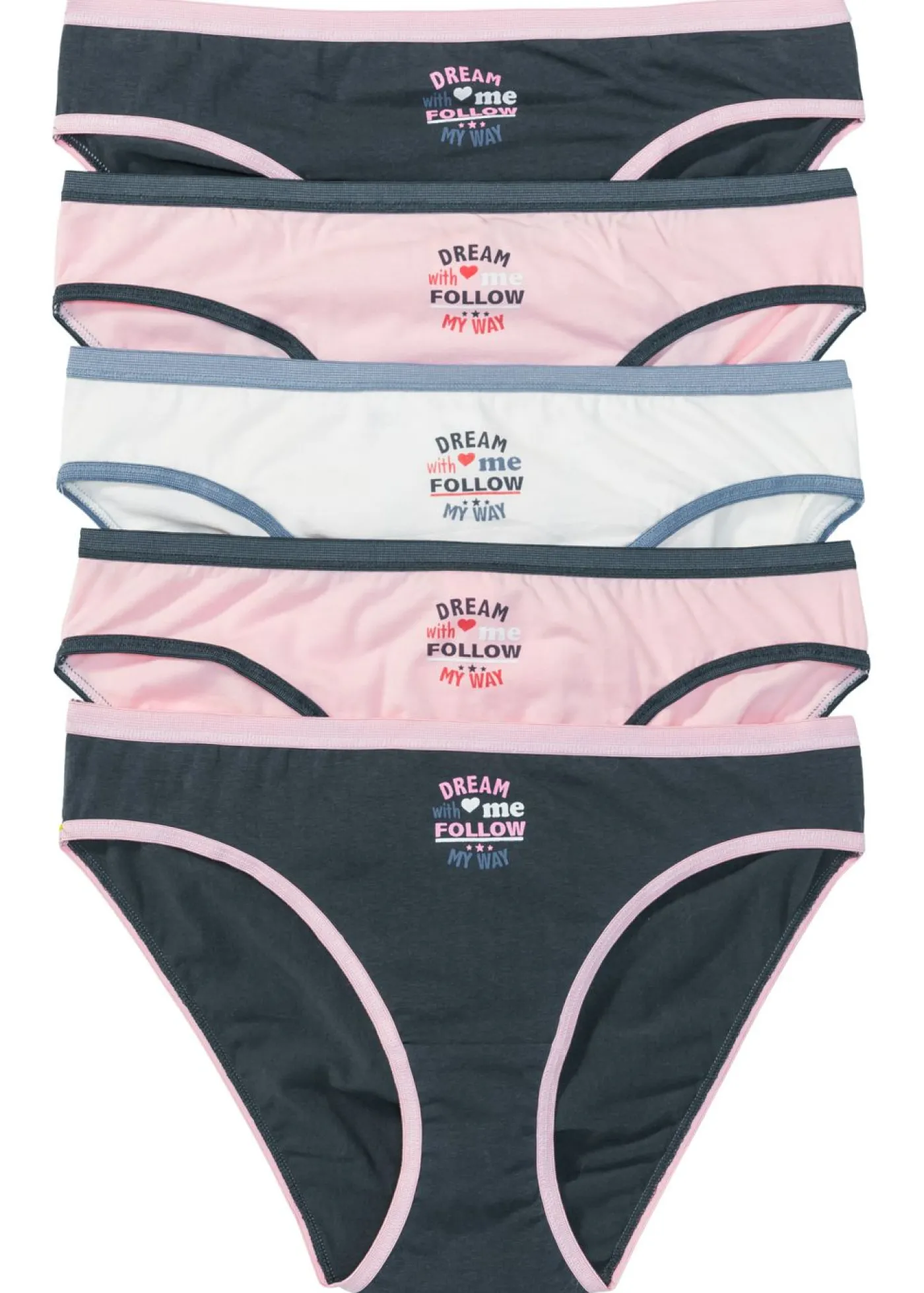 bonprix bonprix Slip con algodón (5 unidades) Azul-rosa-blanco lana estampado Outlet