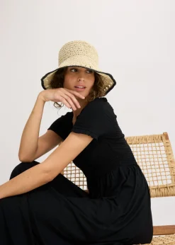 bonprix bonprix Sombrero de pescador de paja Crudo + negro Online