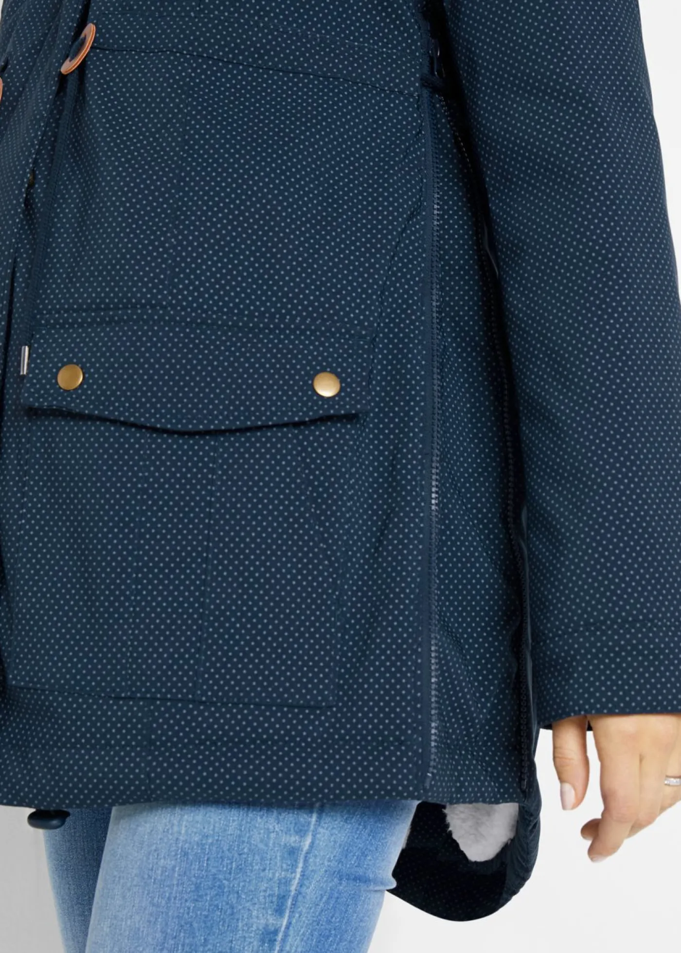 bonprix bonprix Suave chaqueta premamá/de porteo 3 en 1 Azul marino de lunares Clearance