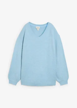 bonprix bonprix Suave jersey de punto fino con mangas abullonadas azul hielo moteado Sale