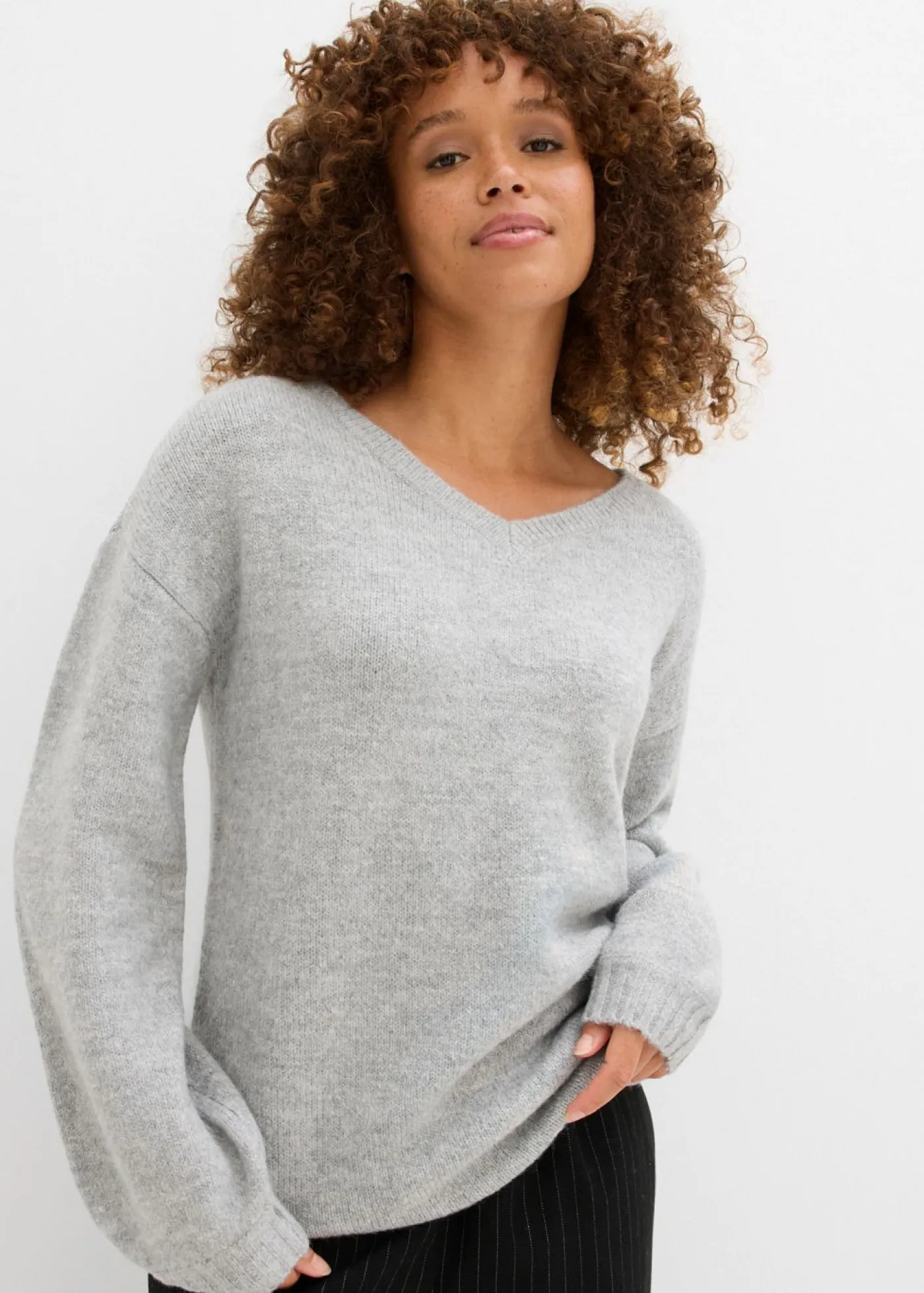 bonprix bonprix Suave jersey de punto fino con mangas abullonadas gris claro jaspeado moteado Discount