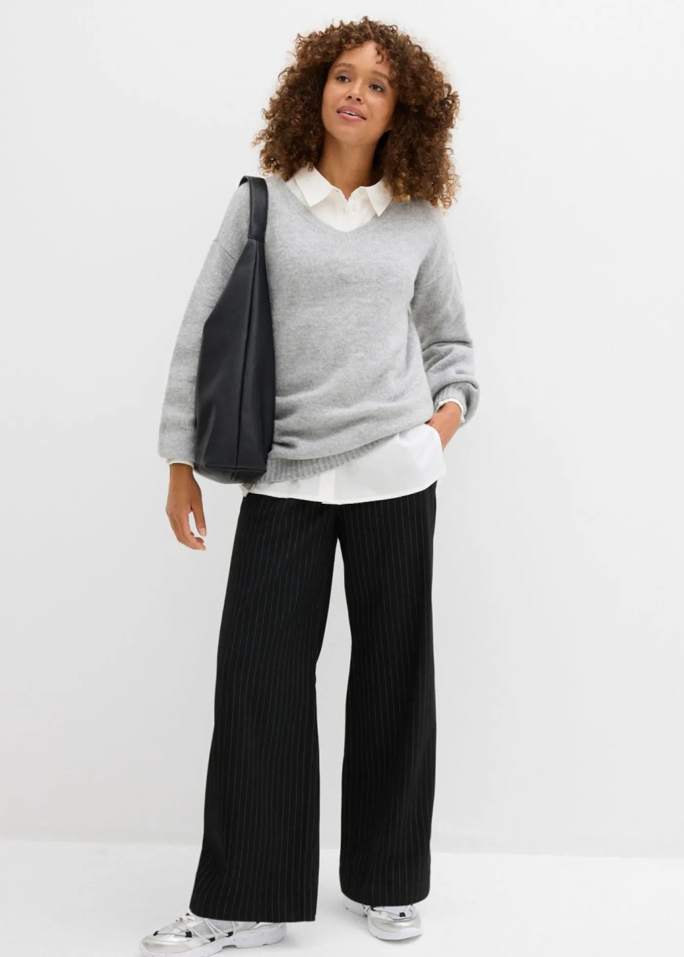 bonprix bonprix Suave jersey de punto fino con mangas abullonadas gris claro jaspeado moteado Discount
