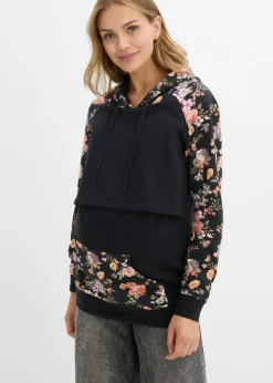 bonprix bonprix Suave sudadera premamá/de lactancia 2 en 1 Negro de flores Discount