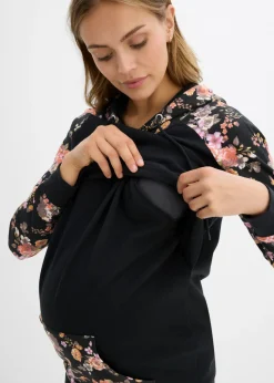 bonprix bonprix Suave sudadera premamá/de lactancia 2 en 1 Negro de flores Discount